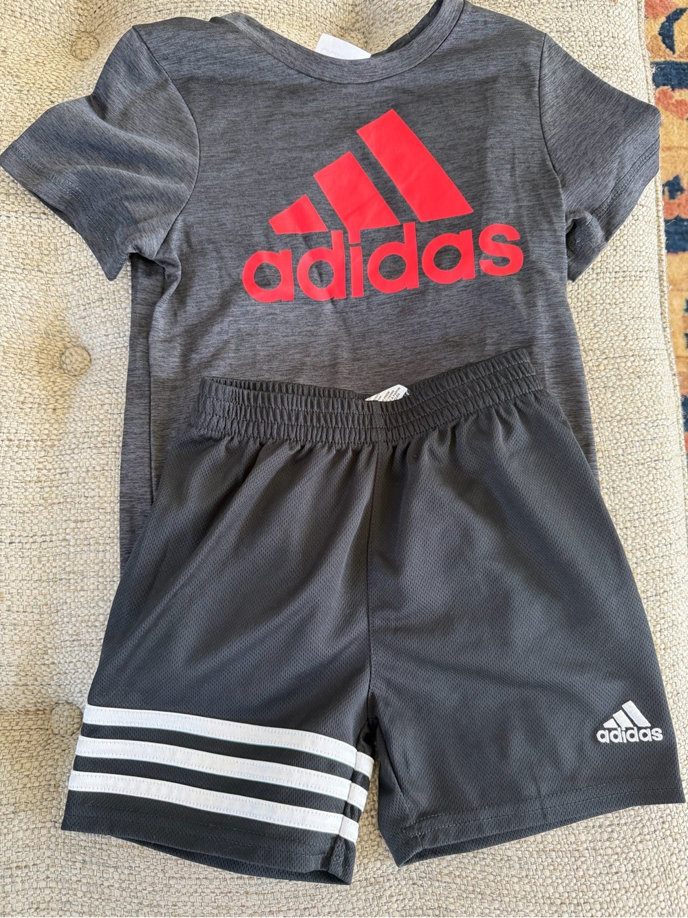 adidas Gray Tee and Shorts Set with Red Logo
